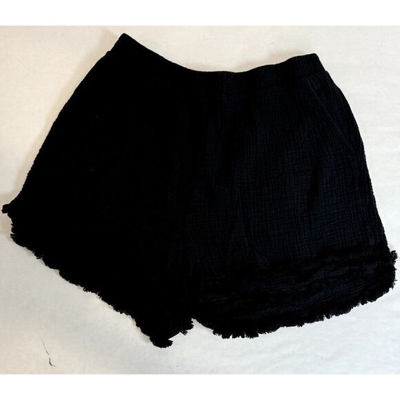 Cynthia Rowley Waffle Knit Cotton Pull-On Fringe Shorts Black Plus Size 1X - Picture 4 of 9
